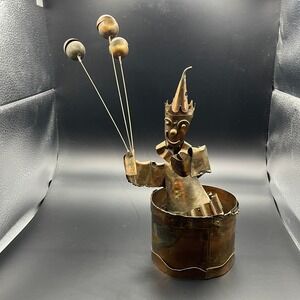 Vintage Brutalist Copper Clown Music Box Sankyo Movement Metal Sculpture MCM